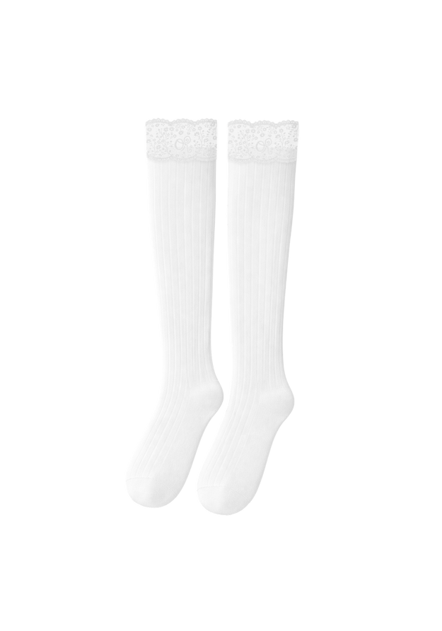 logo lace top knee high sock set