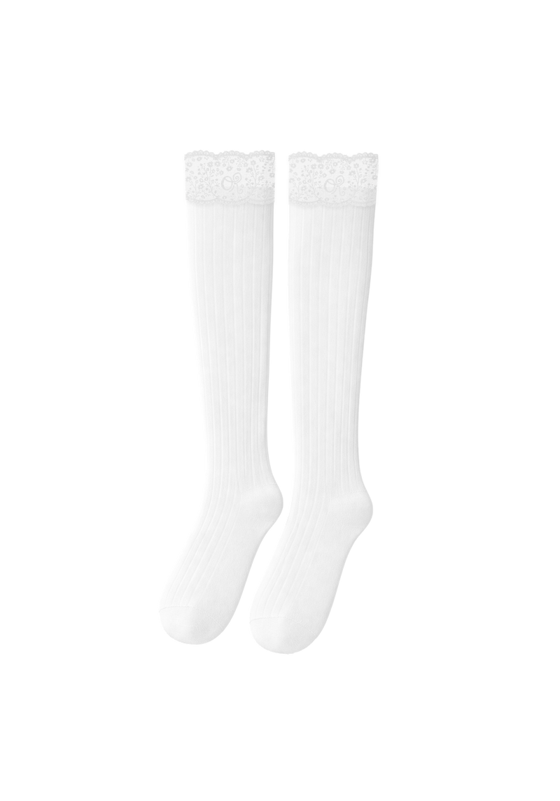 logo lace top knee high sock set