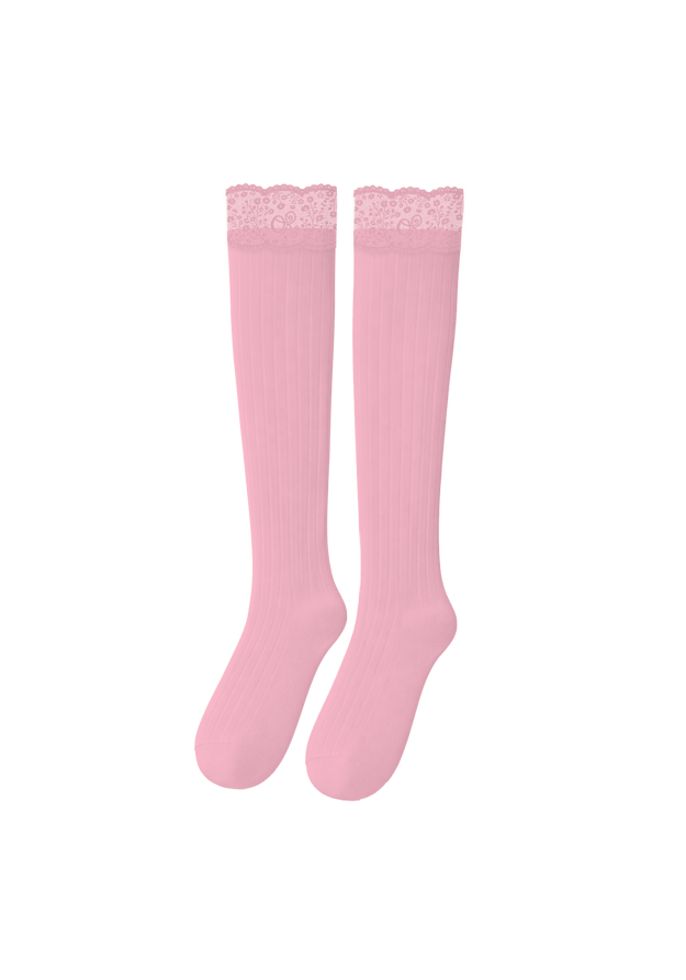 logo lace top knee high sock set