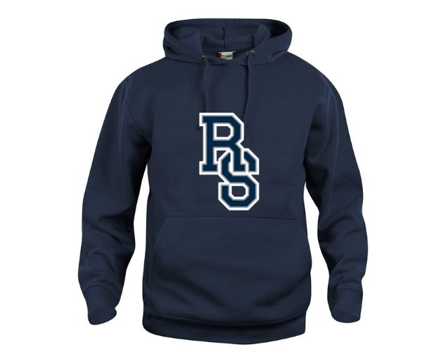 Hoodie Sweat, Blue navy, med "RS" logo på brystet i navy med hvid outline.
